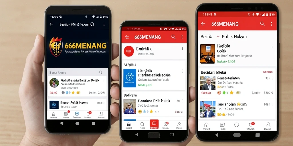 Tampilan antarmuka aplikasi 666MENANG untuk berita politik dan hukum.