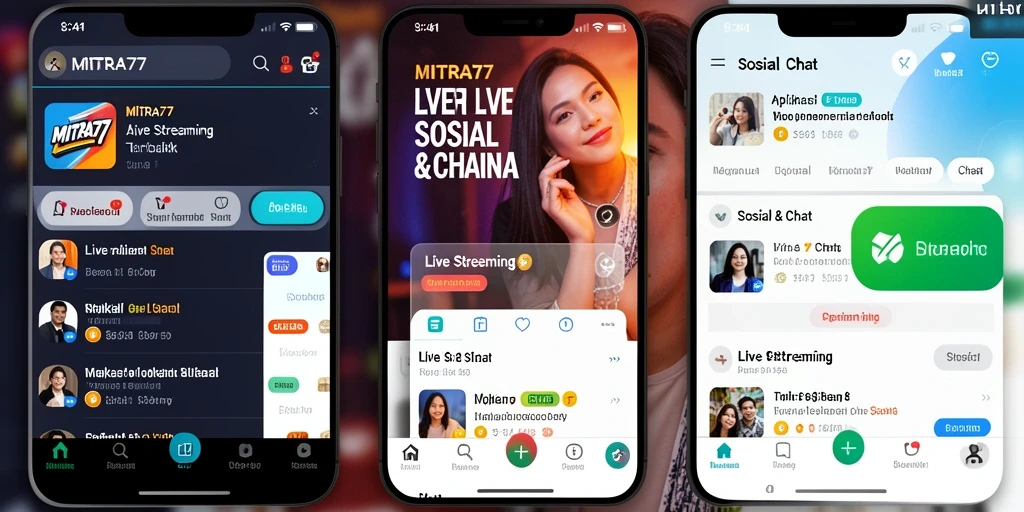 Tampilan antarmuka utama aplikasi MITRA77 untuk Live Streaming.