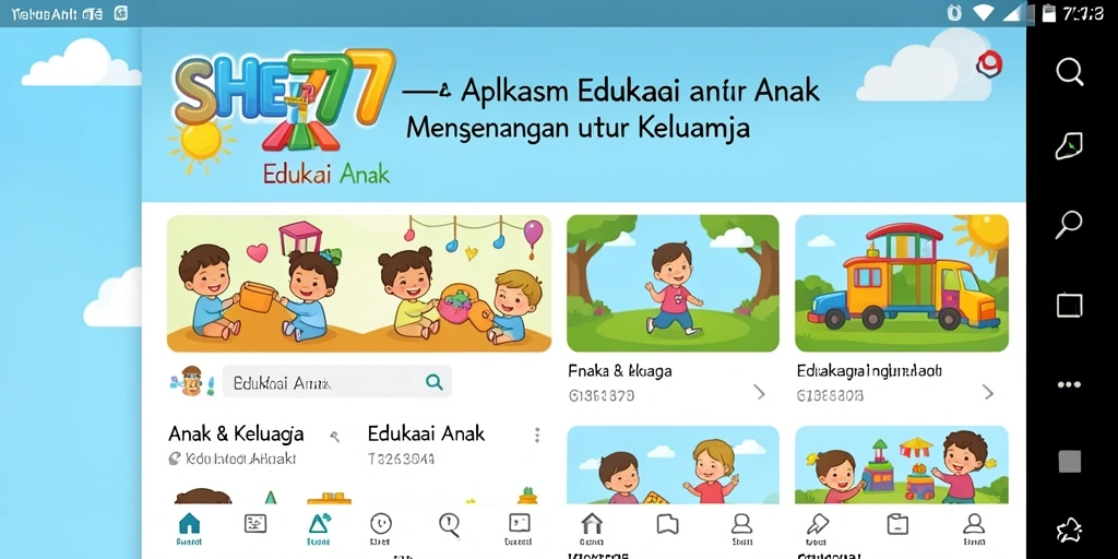 Antarmuka aplikasi SHE777 yang menarik dan interaktif untuk anak.
